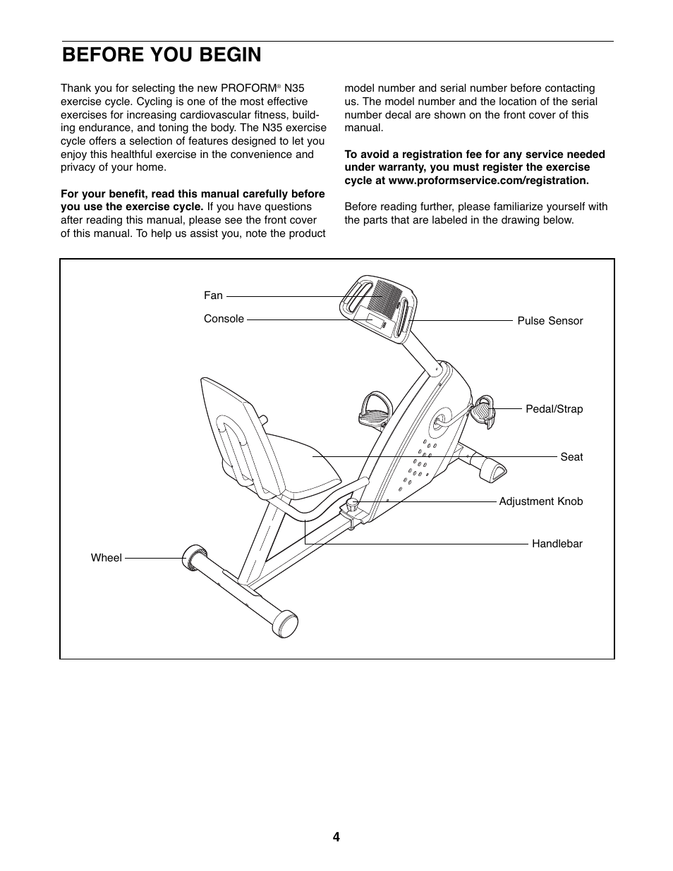 Before you begin | ProForm PFEX1995.3 User Manual | Page 4 / 20