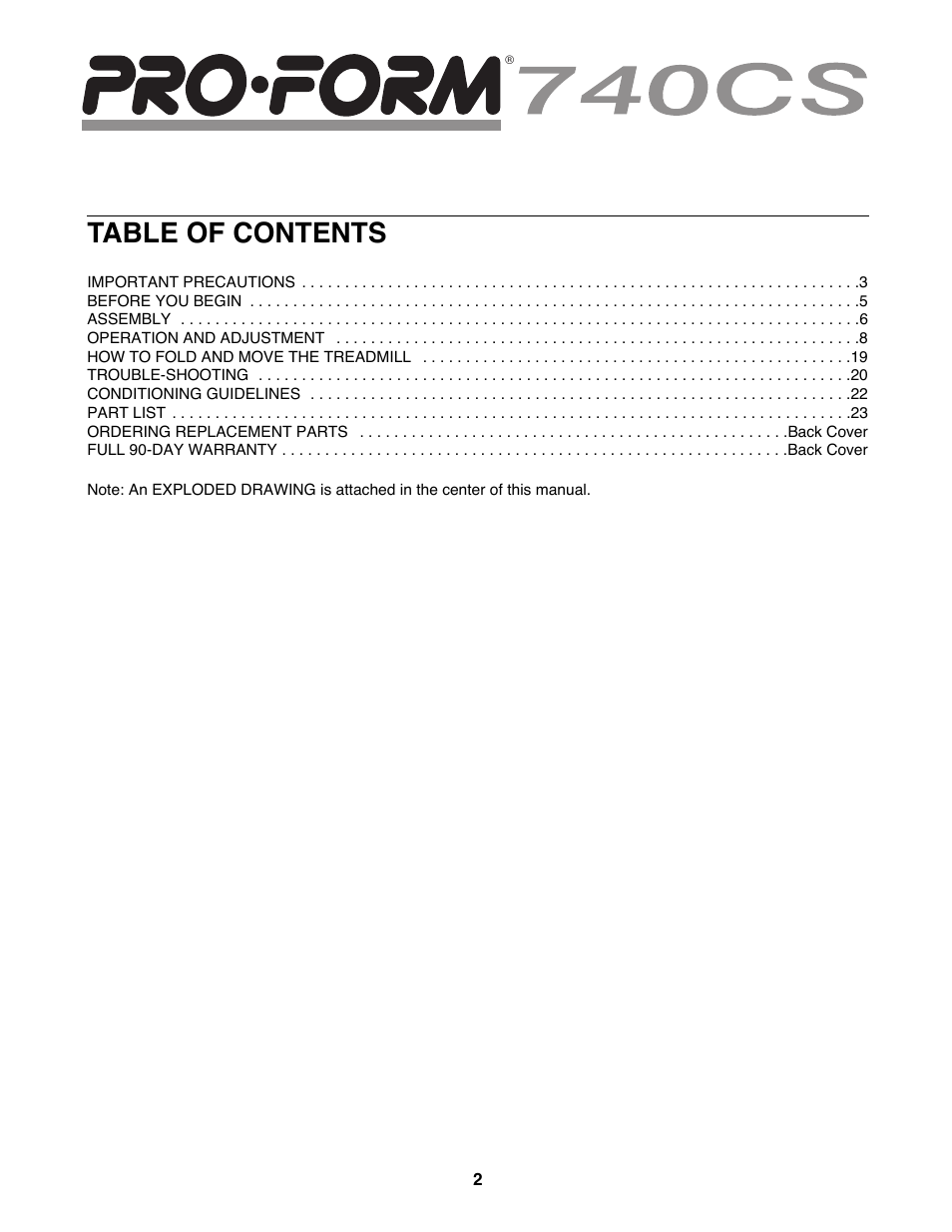 ProForm 740CS User Manual | Page 2 / 26