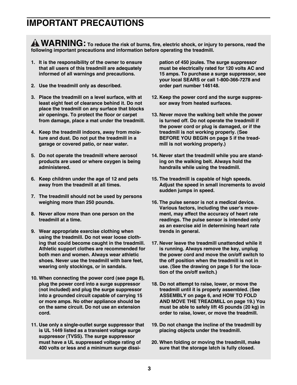 Warning, Important precautions | ProForm 740CS User Manual | Page 3 / 26
