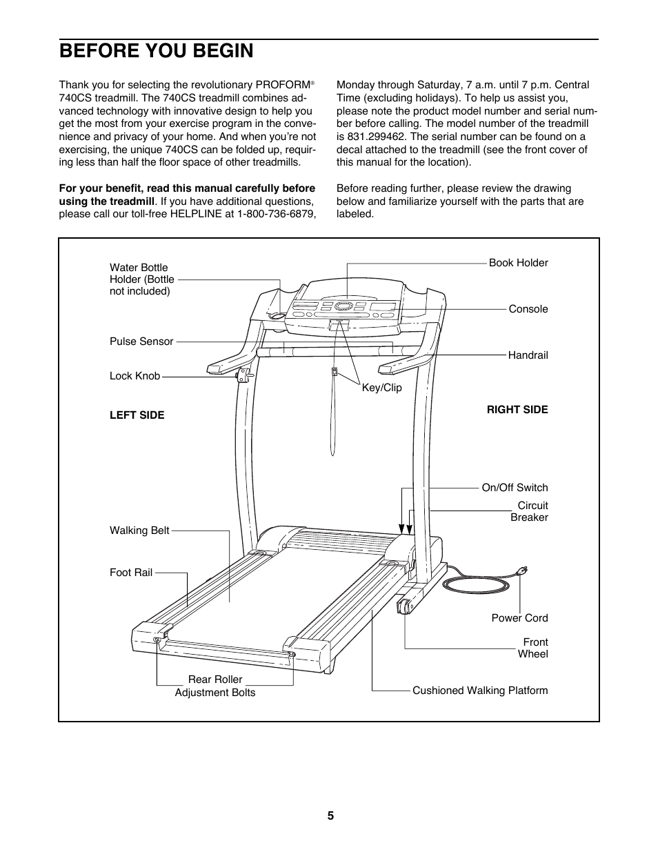 Before you begin | ProForm 740CS User Manual | Page 5 / 26