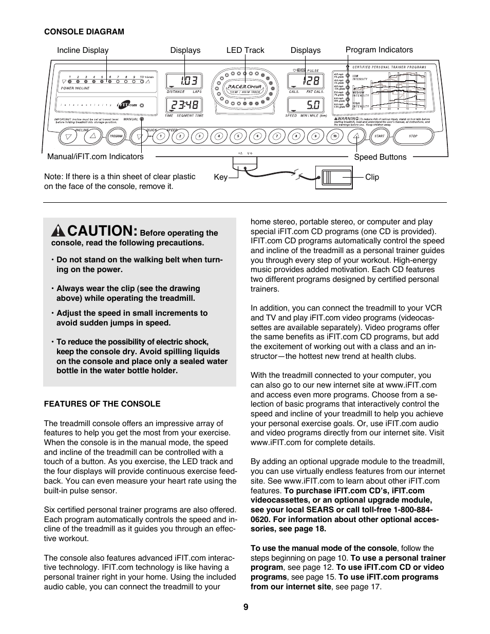 Caution | ProForm 740CS User Manual | Page 9 / 26