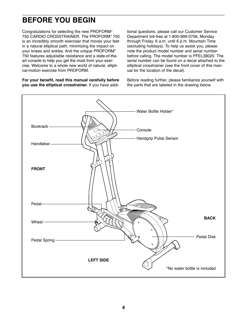 Before you begin | ProForm 750 User Manual | Page 4 / 24