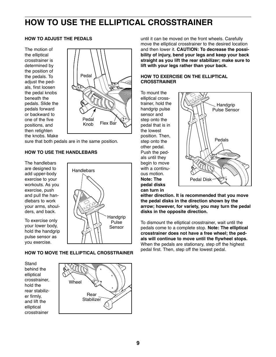 How to use the elliptical crosstrainer | ProForm 750 User Manual | Page 9 / 24