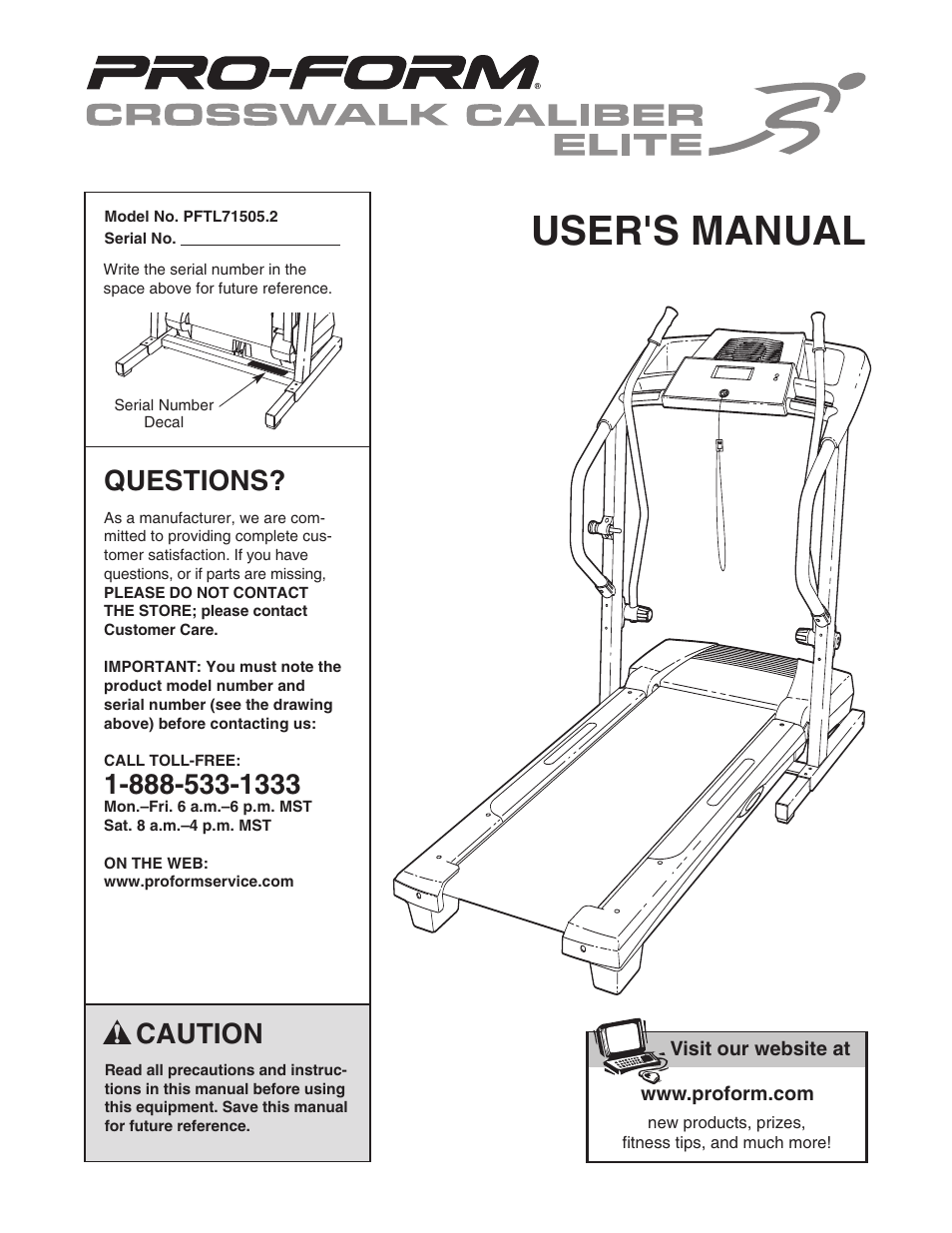 ProForm CROSSWALK CALIBER ELITE PFTL71505.2 User Manual | 30 pages