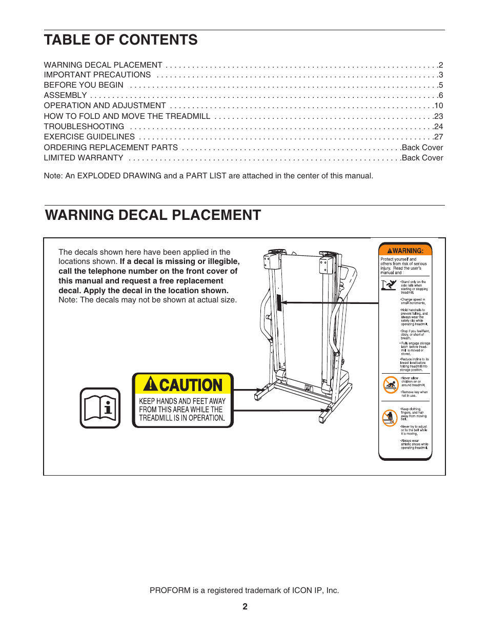 ProForm CROSSWALK CALIBER ELITE PFTL71505.2 User Manual | Page 2 / 30