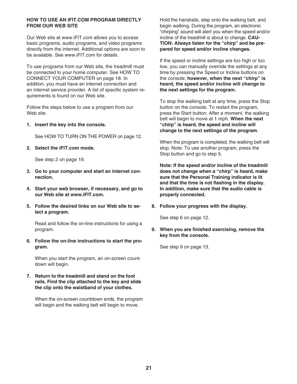 ProForm CROSSWALK CALIBER ELITE PFTL71505.2 User Manual | Page 21 / 30