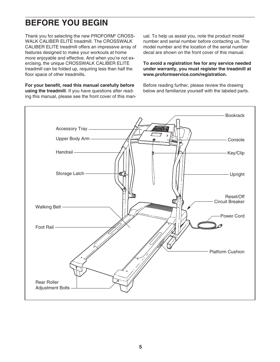 Before you begin | ProForm CROSSWALK CALIBER ELITE PFTL71505.2 User Manual | Page 5 / 30