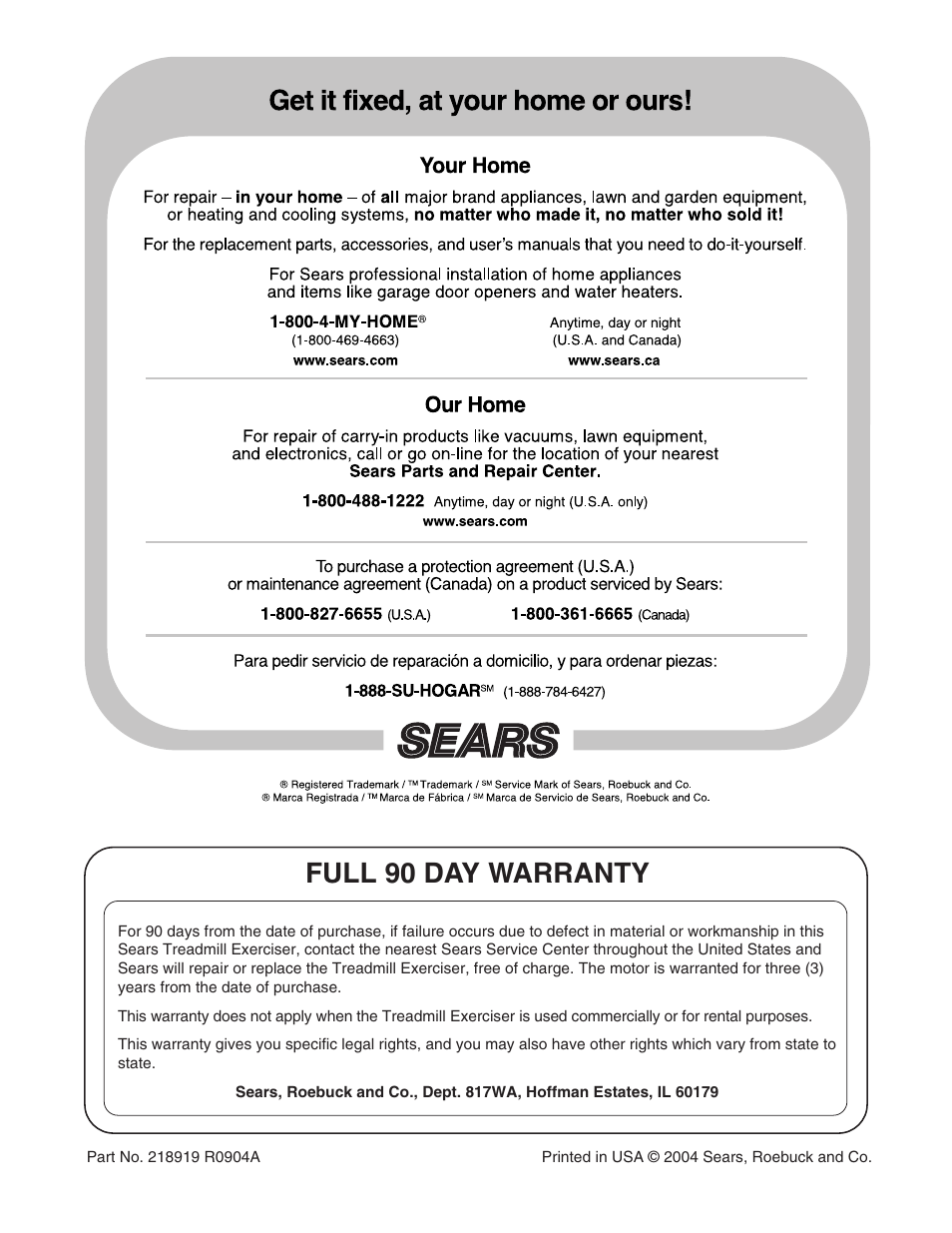 Full 90 day warranty | ProForm 831.295031 User Manual | Page 22 / 22