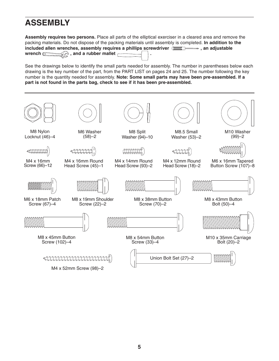 Assembly | ProForm PFEL13031 User Manual | Page 5 / 28