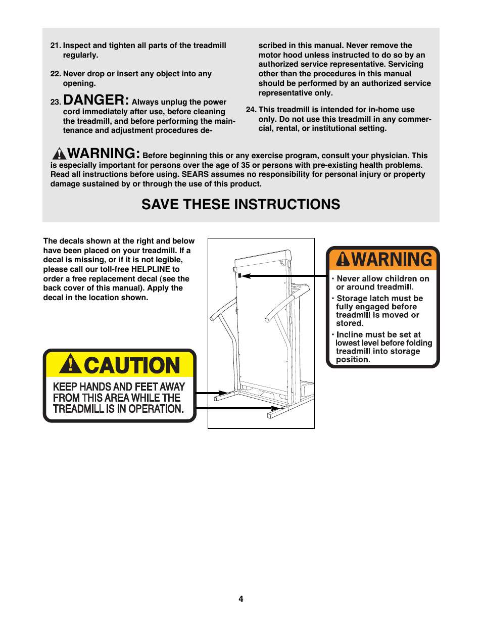 Danger, Warning, Save these instructions | ProForm 831.297793 User Manual | Page 4 / 22