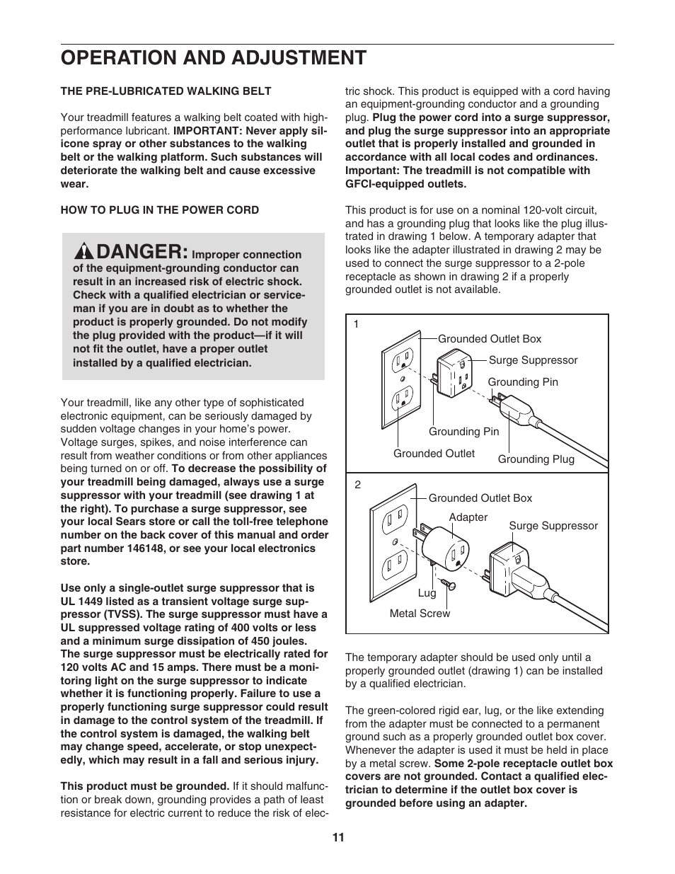 Operation and adjustment, Danger | ProForm 831.24745.1 User Manual | Page 11 / 28