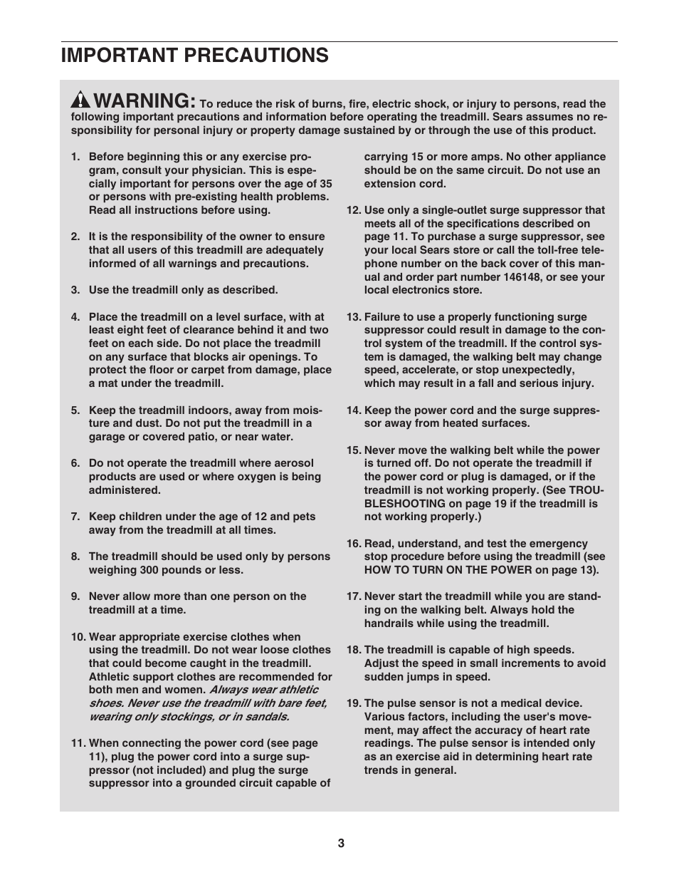 Warning, Important precautions | ProForm 831.24745.1 User Manual | Page 3 / 28