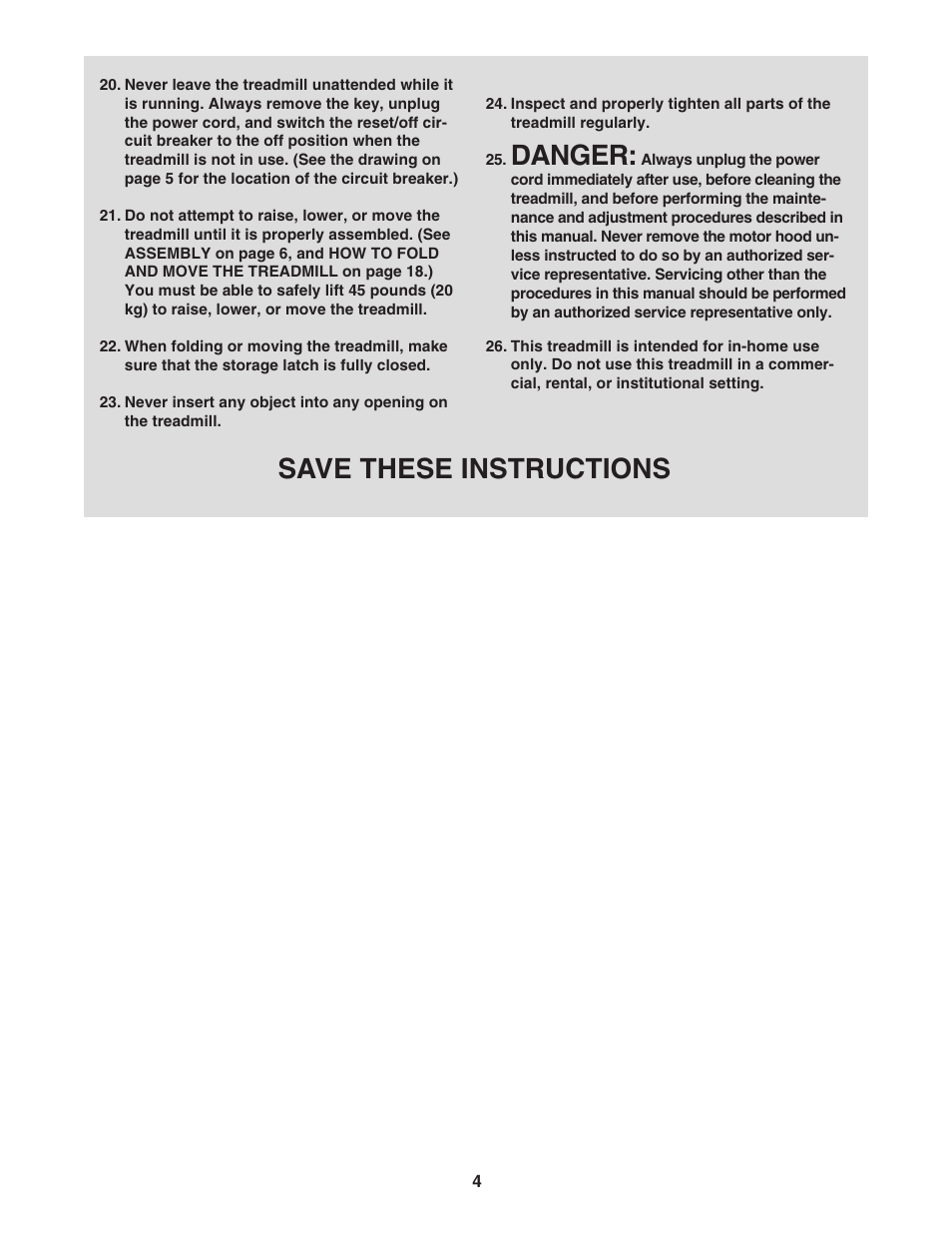 Danger, Save these instructions | ProForm 831.24745.1 User Manual | Page 4 / 28