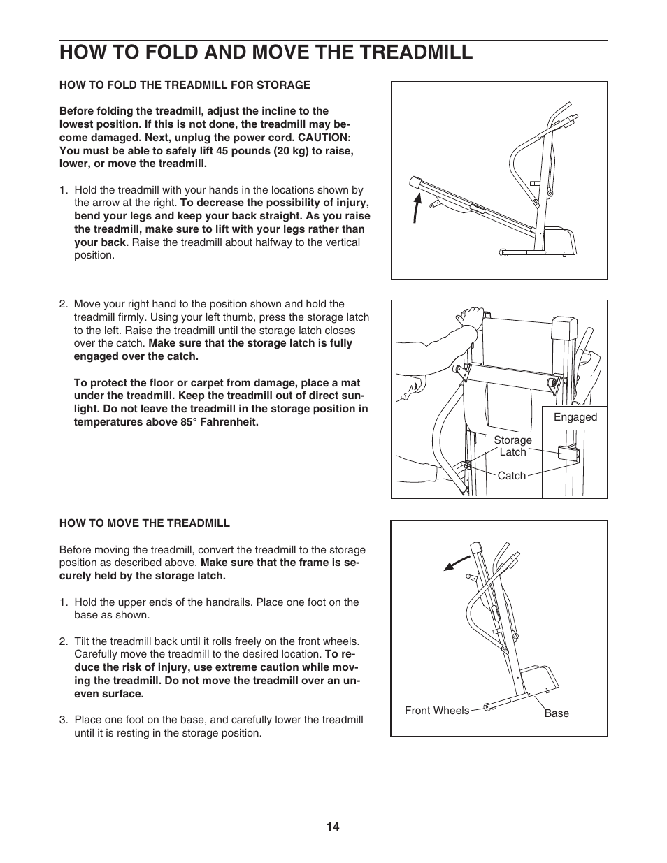 How to fold and move the treadmill | ProForm 831.29533.0 User Manual | Page 14 / 22