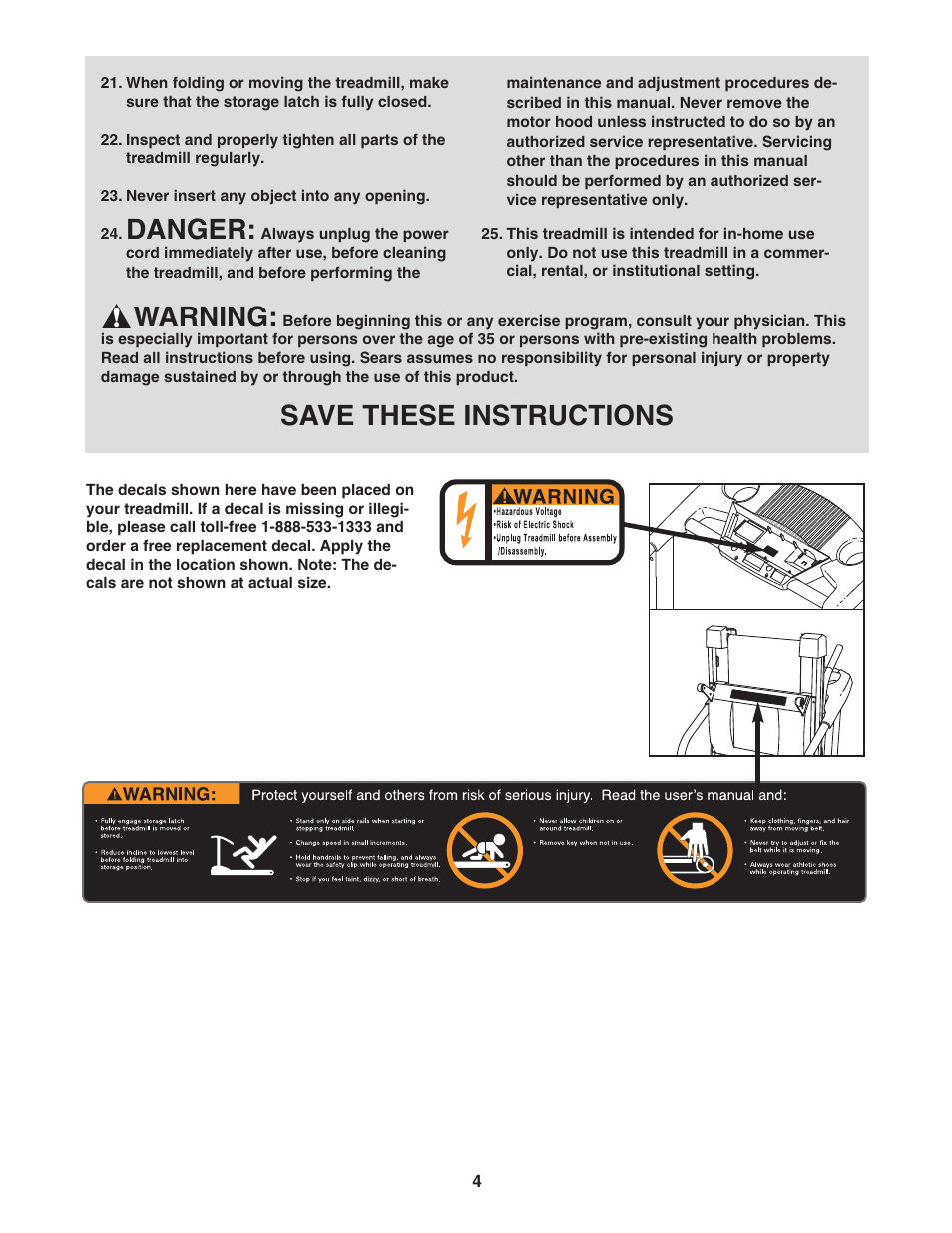 Danger, Warning, Save these instructions | ProForm 831.29533.0 User Manual | Page 4 / 22