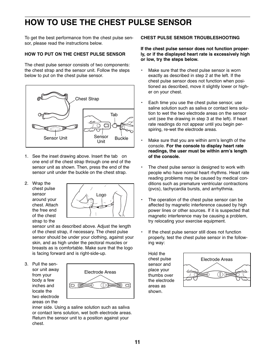 How to use the chest pulse sensor | ProForm PFEL07907.0 User Manual | Page 11 / 32