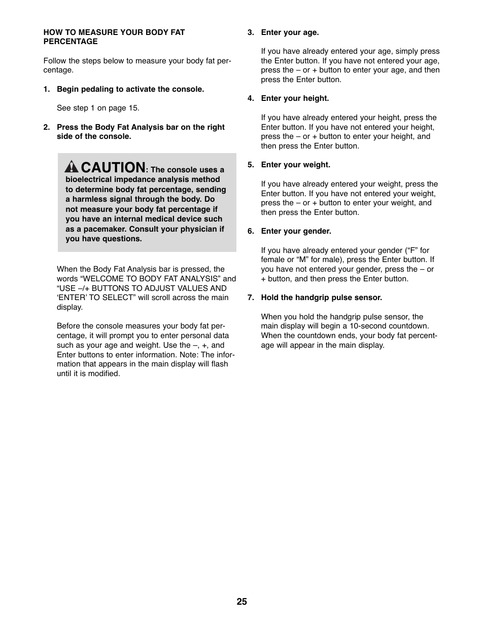 Caution | ProForm PFEL07907.0 User Manual | Page 25 / 32