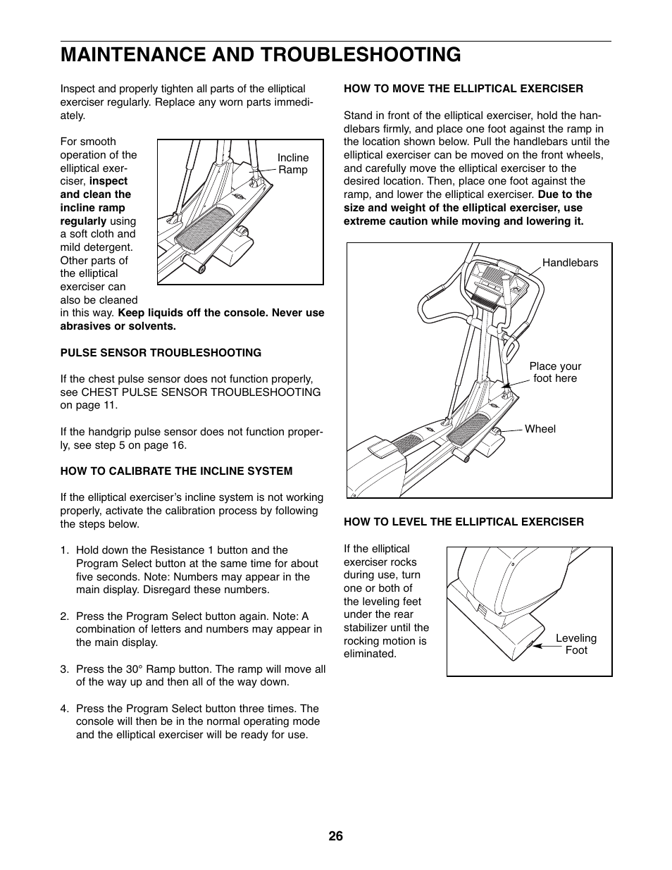 Maintenance and troubleshooting | ProForm PFEL07907.0 User Manual | Page 26 / 32