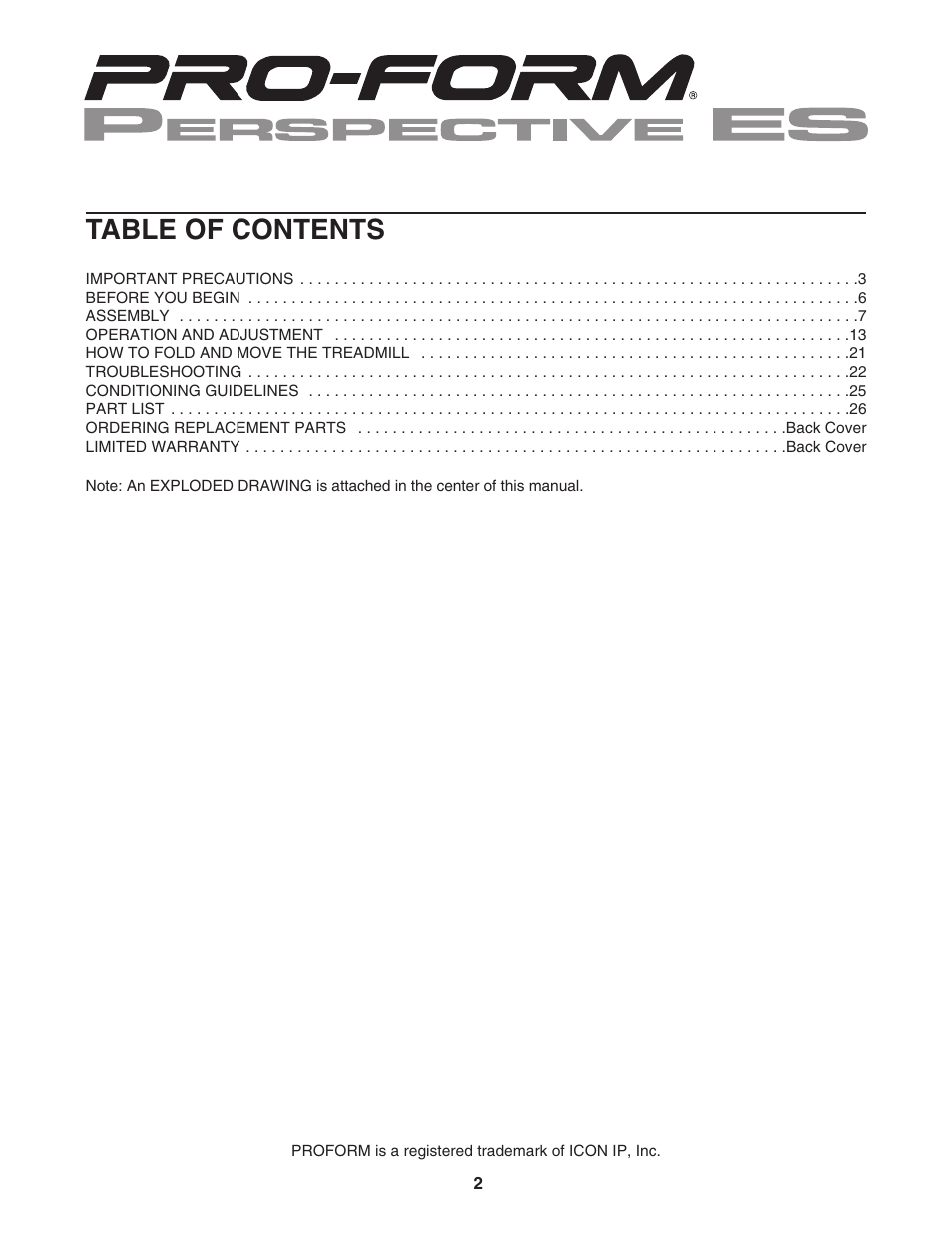 ProForm PFTL99806.2 User Manual | Page 2 / 30