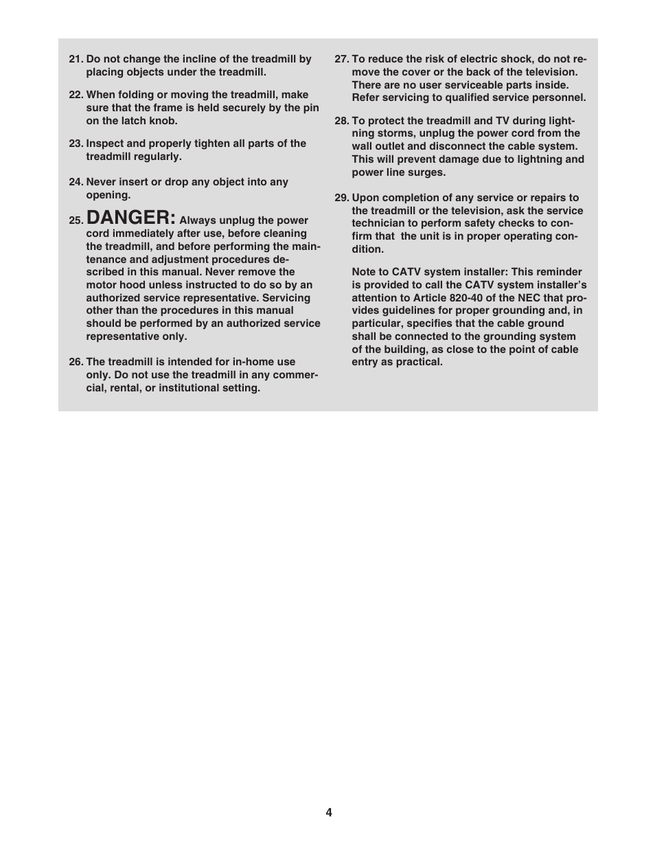 Danger | ProForm PFTL99806.2 User Manual | Page 4 / 30