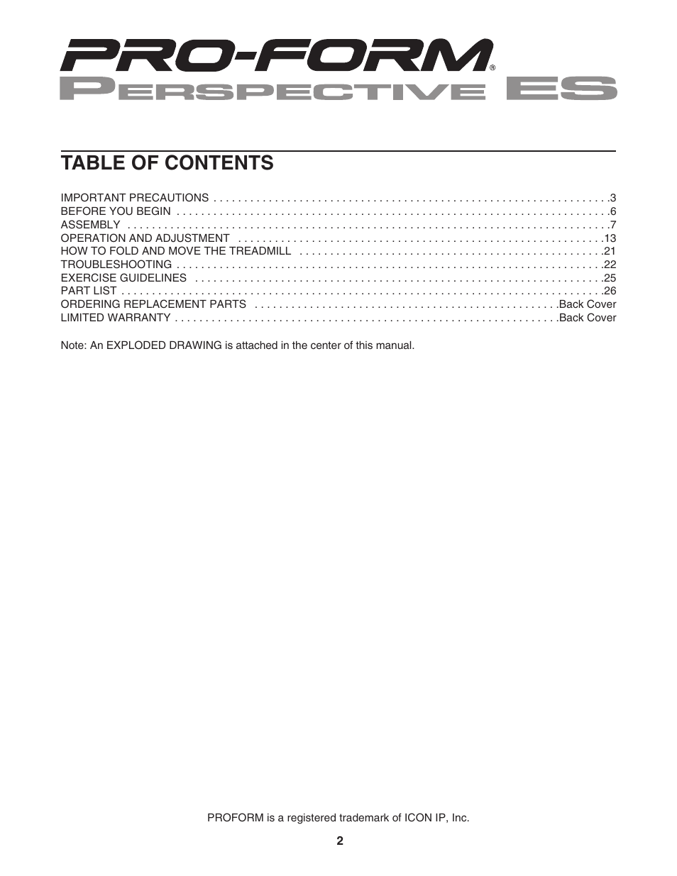 ProForm PFTL99806.3 User Manual | Page 2 / 30