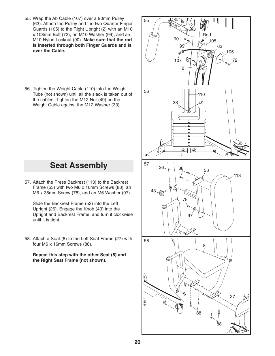 Seat assembly | ProForm PFANSY9825.1 User Manual | Page 20 / 39