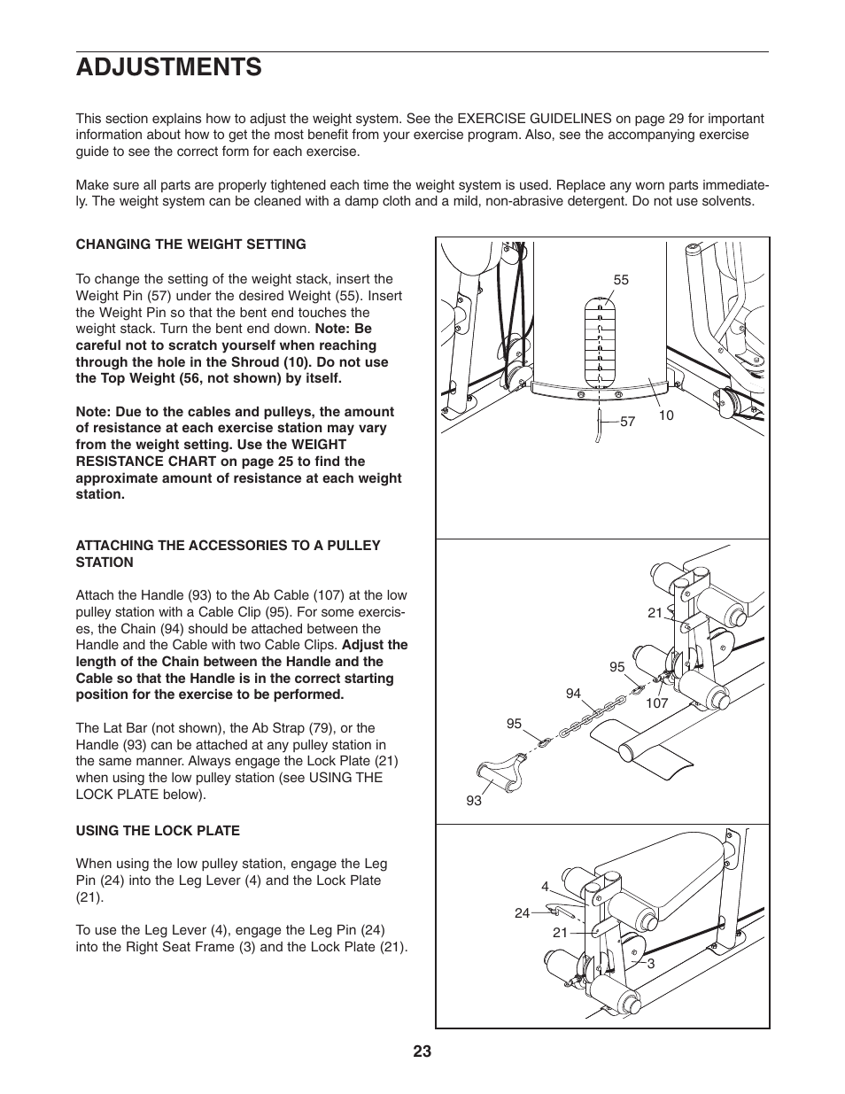 Adjustments | ProForm PFANSY9825.1 User Manual | Page 23 / 39