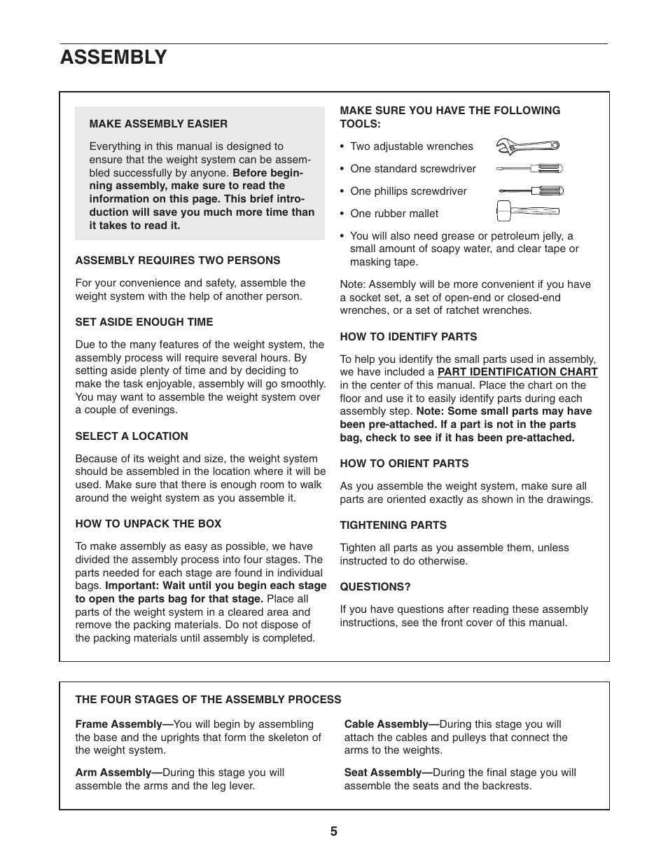 Assembly | ProForm PFANSY9825.1 User Manual | Page 5 / 39