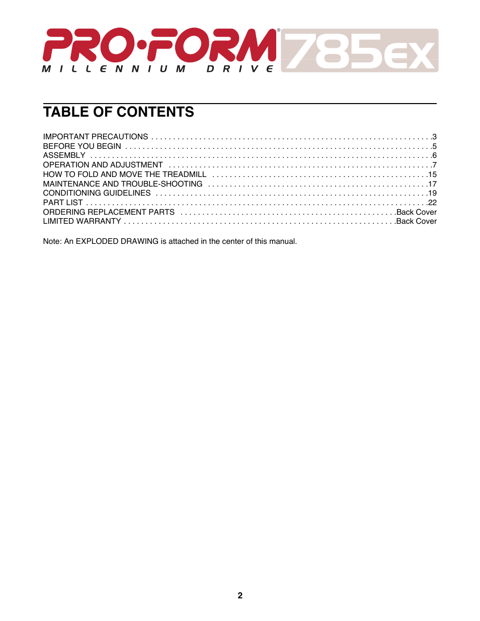 ProForm 785EX PFTL78580 User Manual | Page 2 / 26