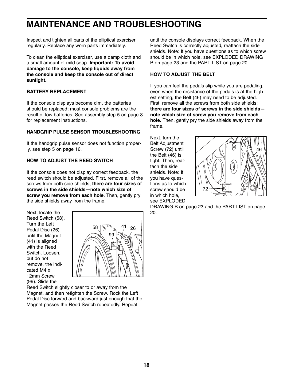 Maintenance and troubleshooting | ProForm PFEL03907.0 User Manual | Page 18 / 24