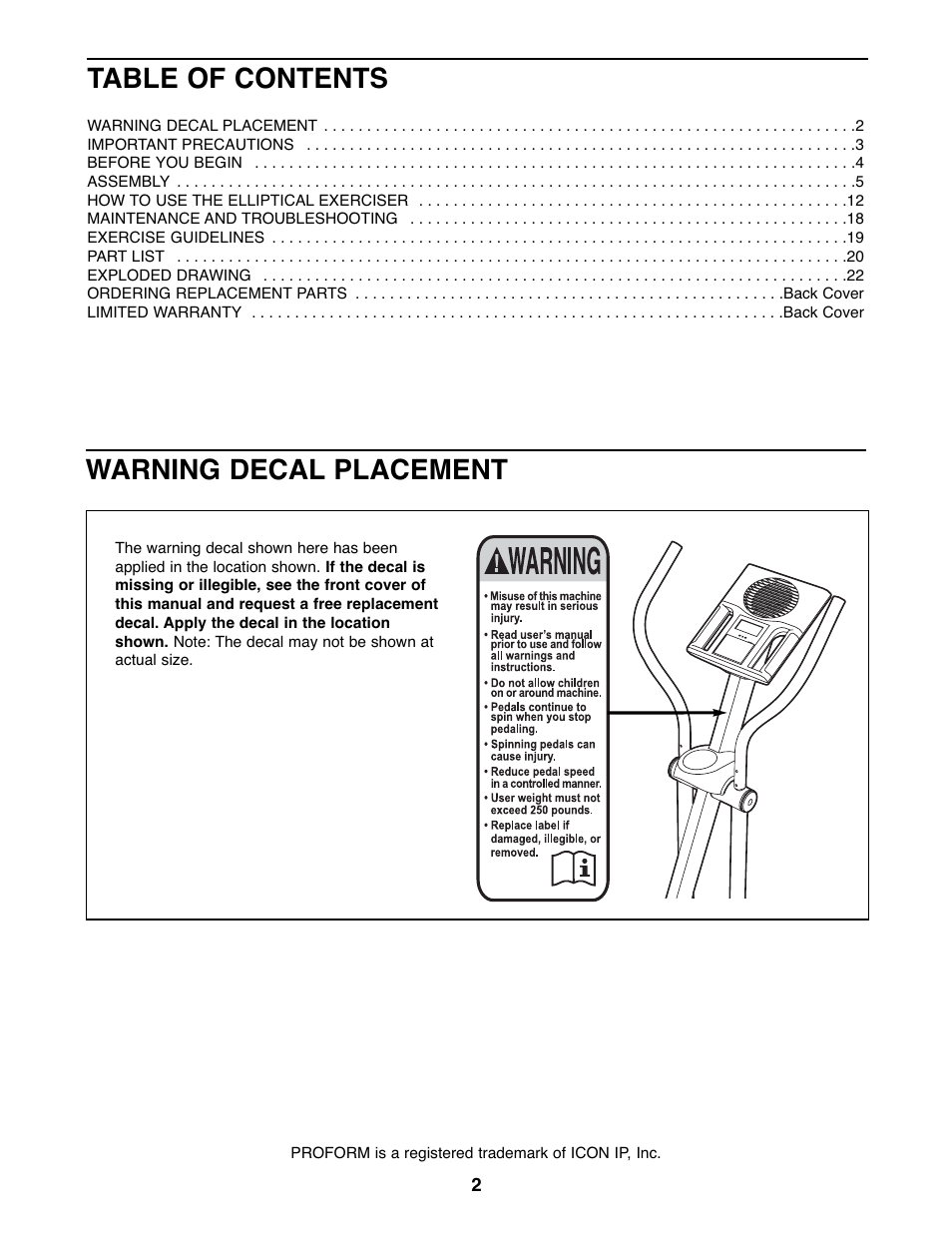 ProForm PFEL03907.0 User Manual | Page 2 / 24