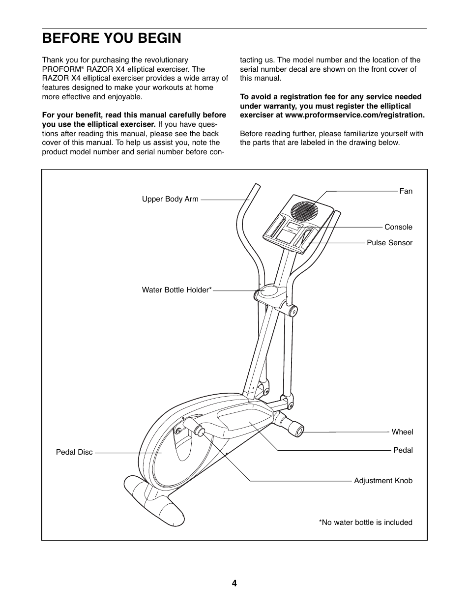 Before you begin | ProForm PFEL03907.0 User Manual | Page 4 / 24