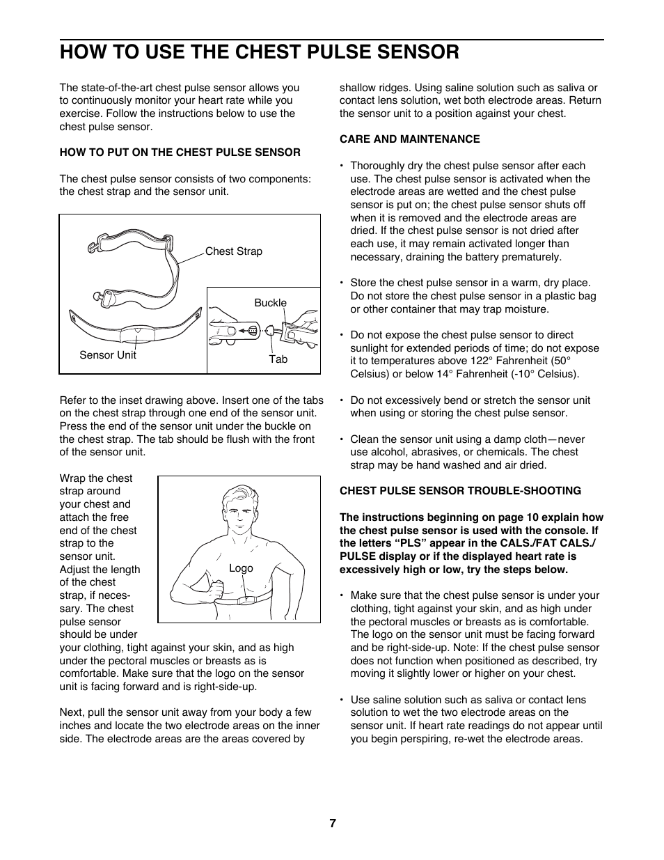 How to use the chest pulse sensor | ProForm 831.297783 User Manual | Page 7 / 30