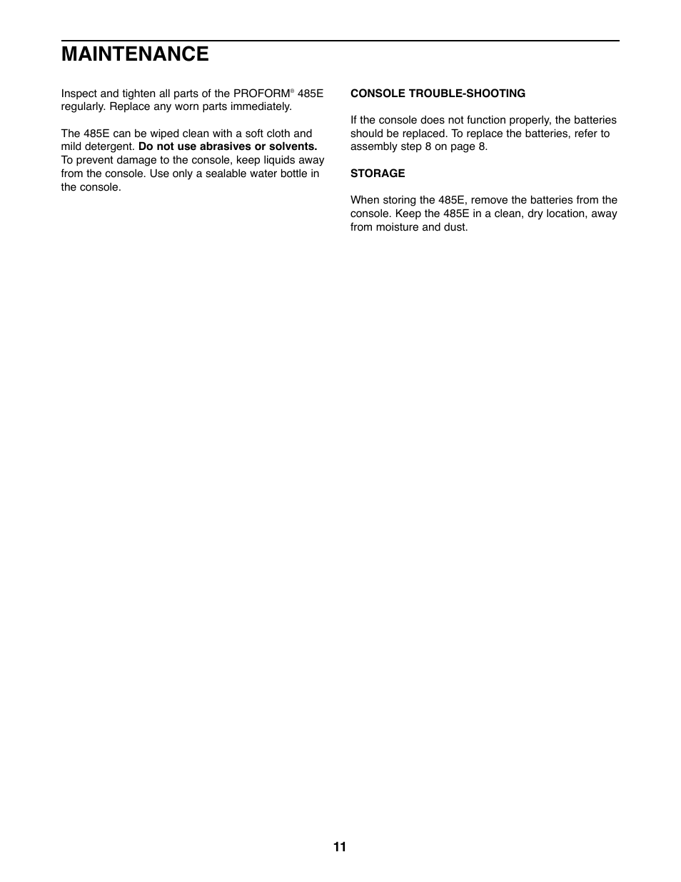 Maintenance | ProForm PFEL87077 User Manual | Page 11 / 16