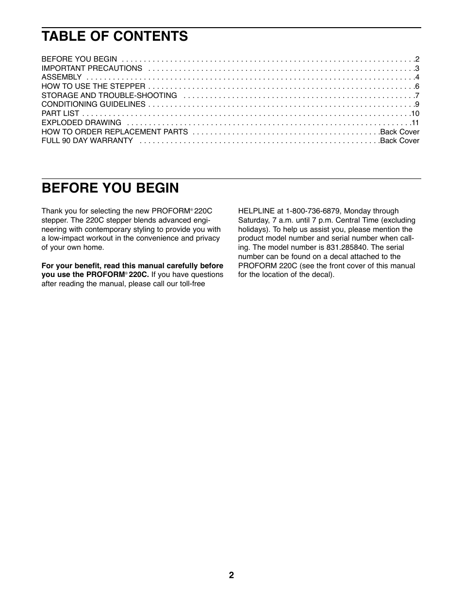 ProForm 831.285840 User Manual | Page 2 / 12