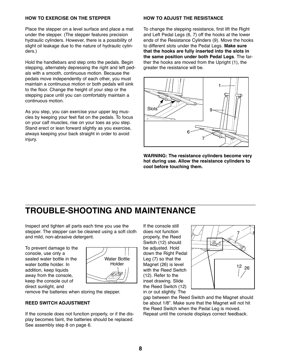 Trouble-shooting and maintenance | ProForm 831.285840 User Manual | Page 8 / 12