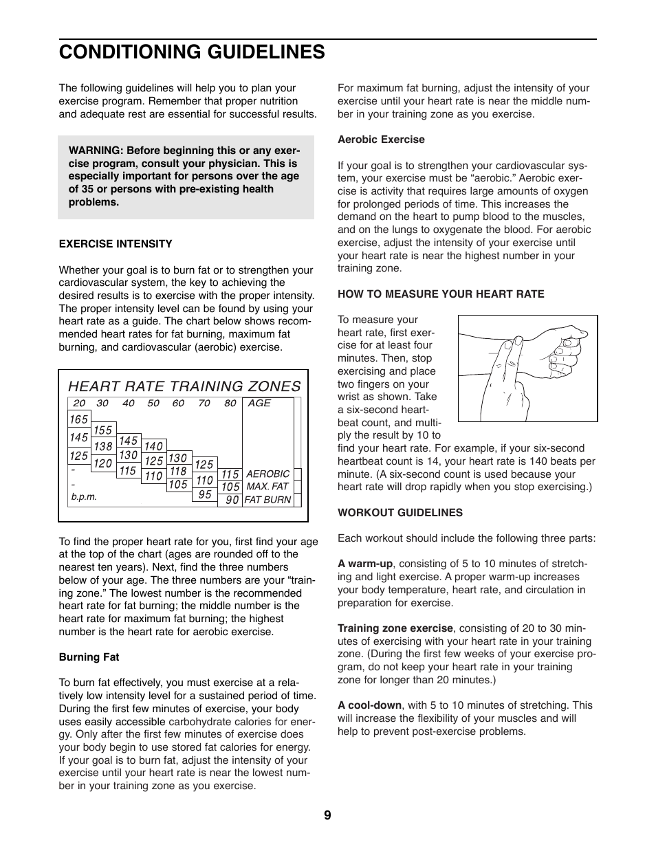 Conditioning guidelines | ProForm 831.285840 User Manual | Page 9 / 12