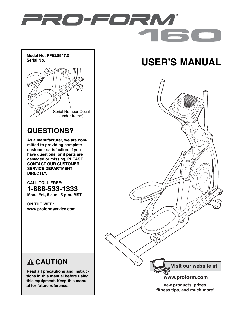 ProForm PFEL8947.0 User Manual | 28 pages