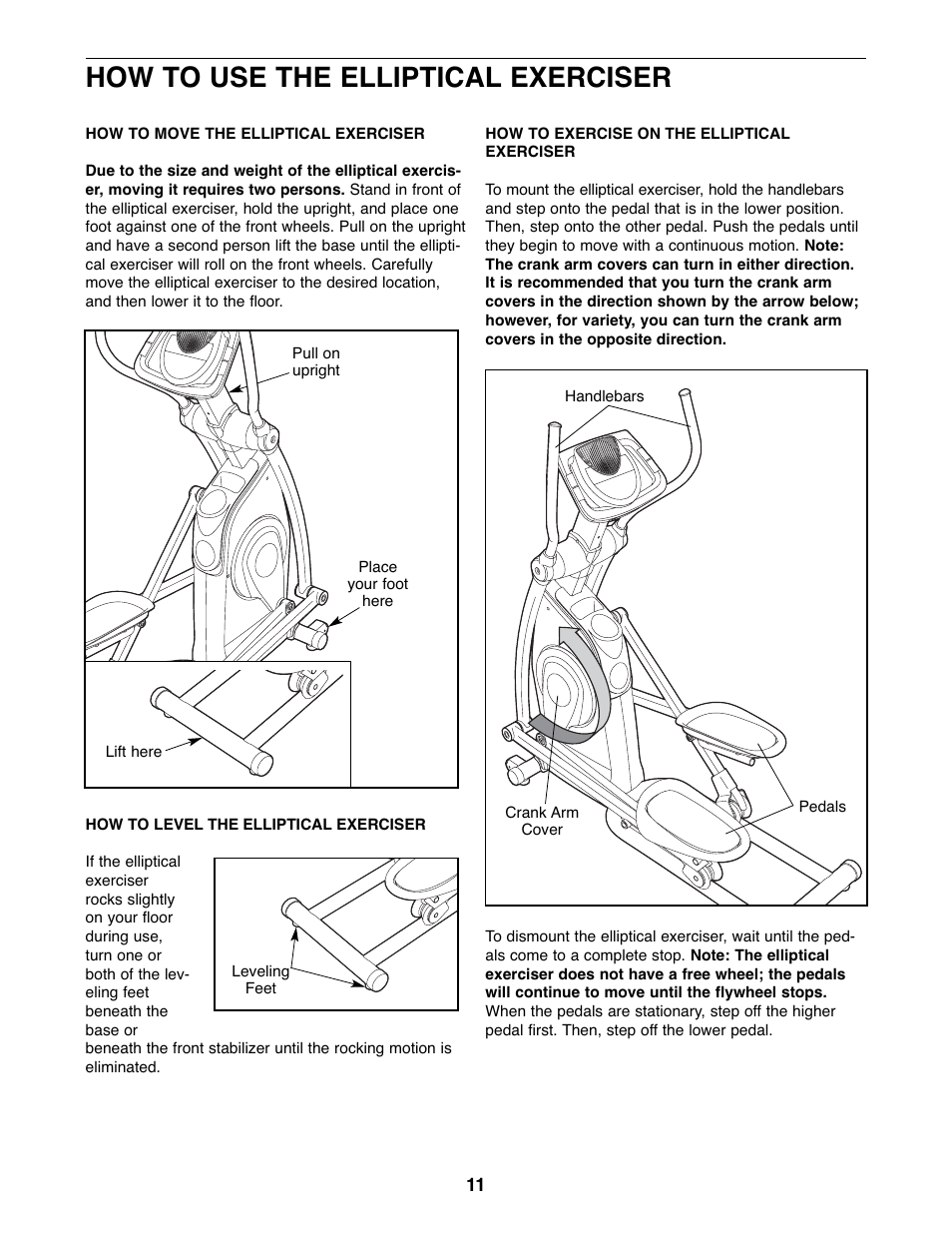 How to use the elliptical exerciser | ProForm PFEL8947.0 User Manual | Page 11 / 28