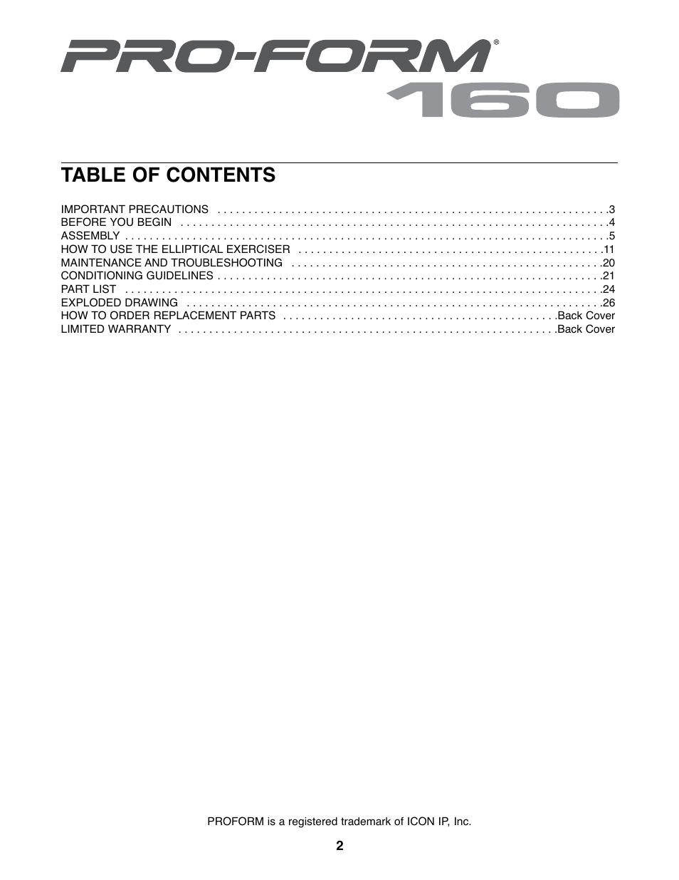 ProForm PFEL8947.0 User Manual | Page 2 / 28