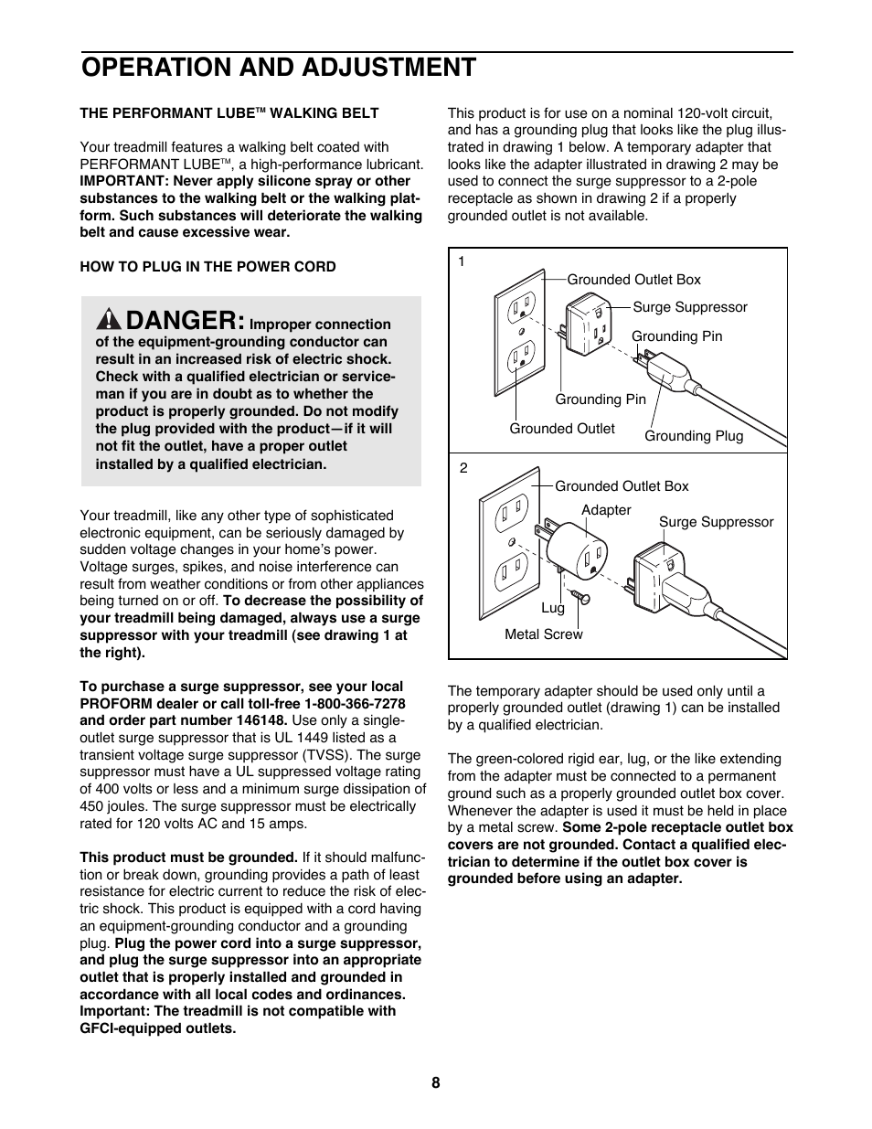 Operation and adjustment, Danger | ProForm 831.299261 User Manual | Page 8 / 26