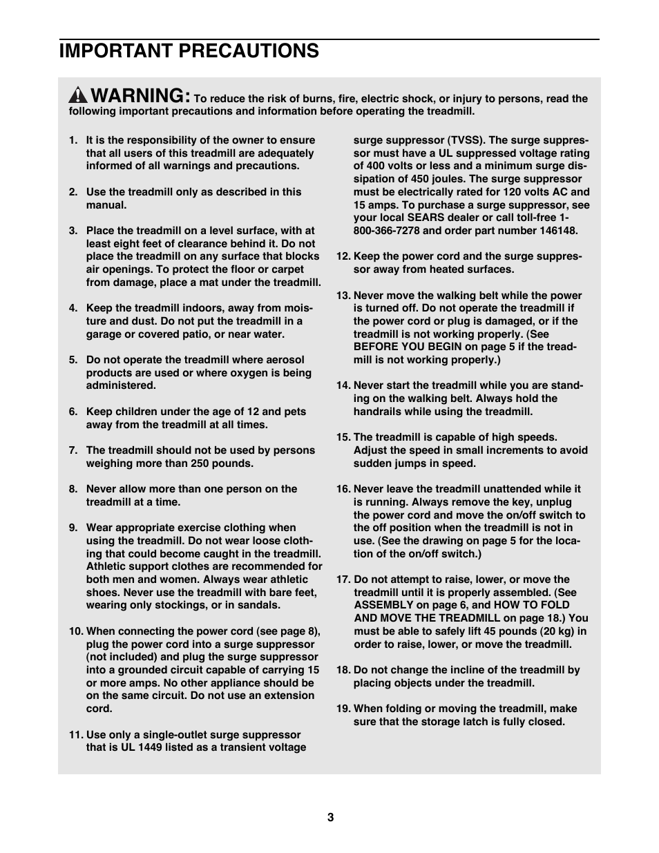 Warning, Important precautions | ProForm 635CW 831.299451 User Manual | Page 3 / 26