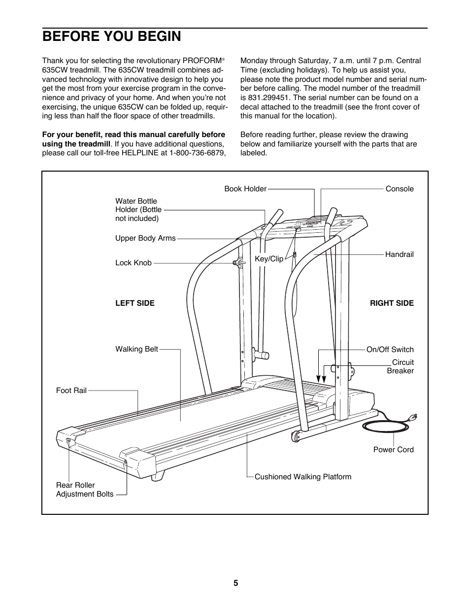 Before you begin | ProForm 635CW 831.299451 User Manual | Page 5 / 26