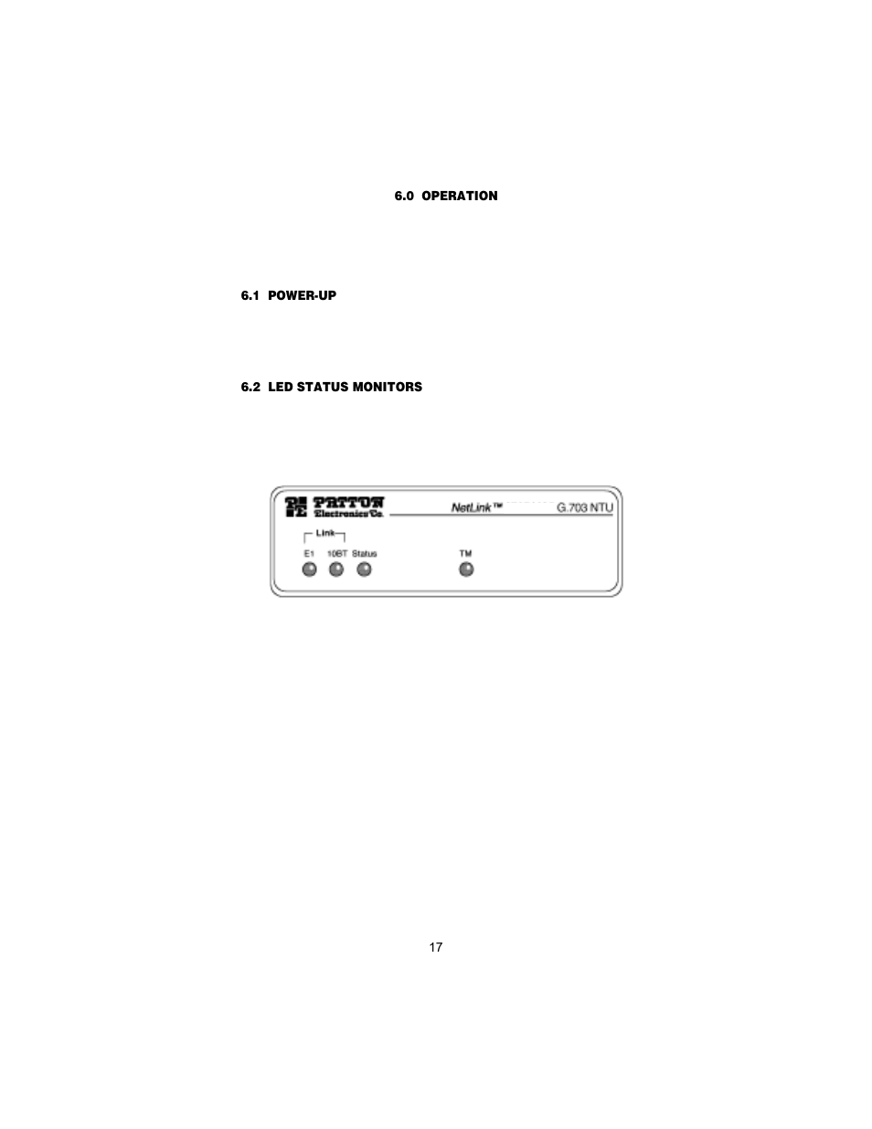 0 operation, 1 power-up, 2 led status monitors | Operation, Power-up, Led status monitors | Patton electronic PATTON 2707/I User Manual | Page 17 / 24