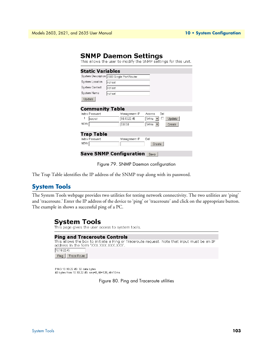 System tools, Snmp daemon configuration, Ping and traceroute utilities | Patton electronic ONSITE SERIES 2635 User Manual | Page 103 / 133