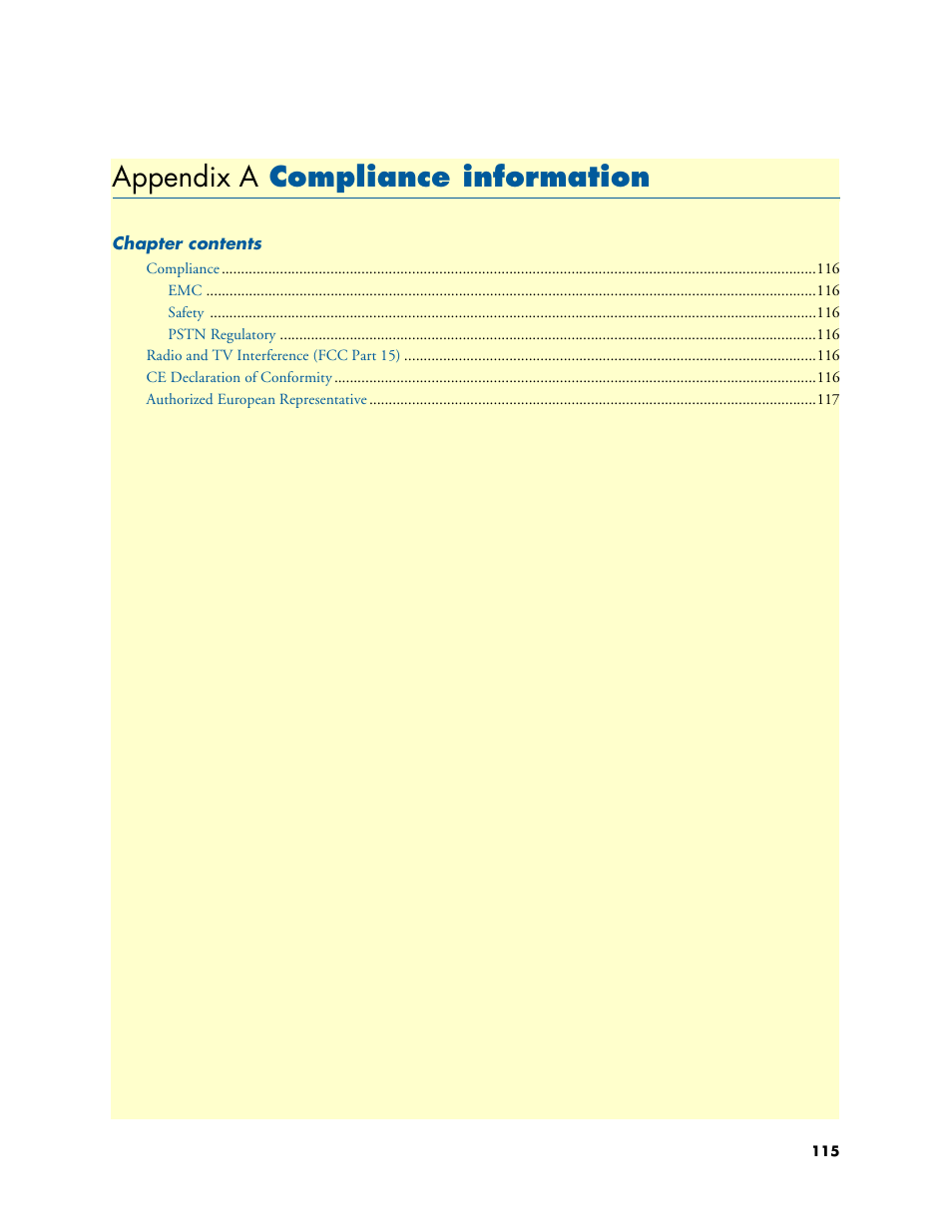 Appendix a compliance information, Compliance information, A compliance information | Appendix a | Patton electronic ONSITE SERIES 2635 User Manual | Page 115 / 133