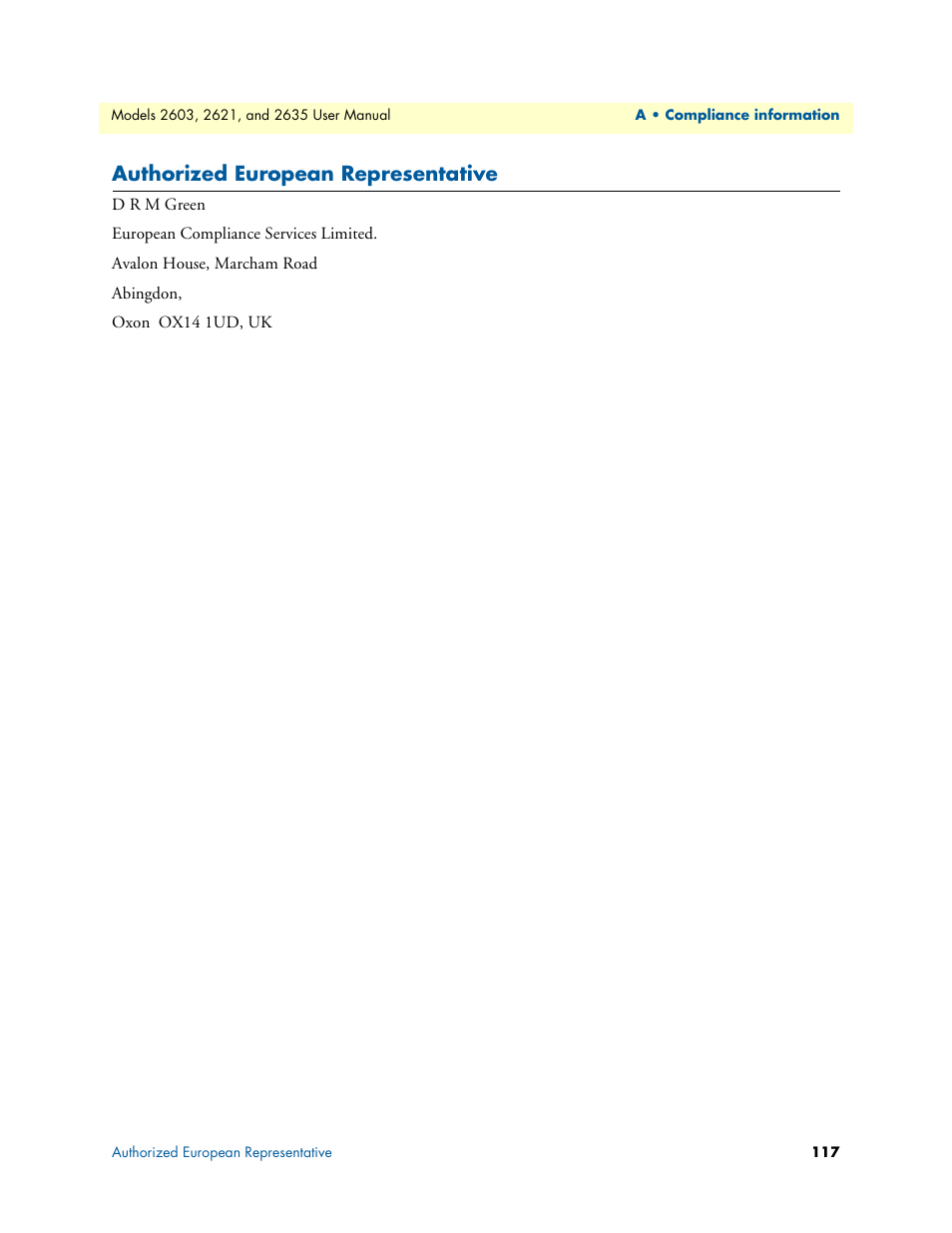 Authorized european representative | Patton electronic ONSITE SERIES 2635 User Manual | Page 117 / 133