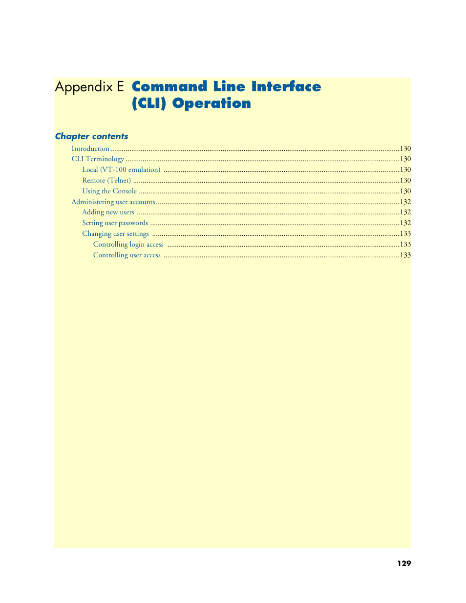 Appendix e command line interface (cli) operation, Command line interface (cli) operation, E command line interface (cli) operation | Appendix e | Patton electronic ONSITE SERIES 2635 User Manual | Page 129 / 133