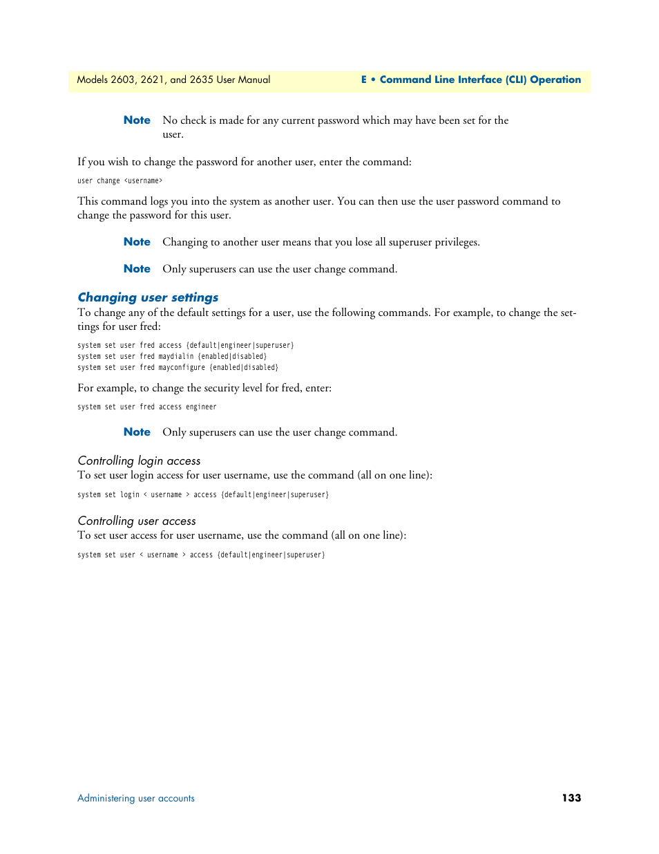 Changing user settings, Controlling login access, Controlling user access | Controlling login access controlling user access | Patton electronic ONSITE SERIES 2635 User Manual | Page 133 / 133