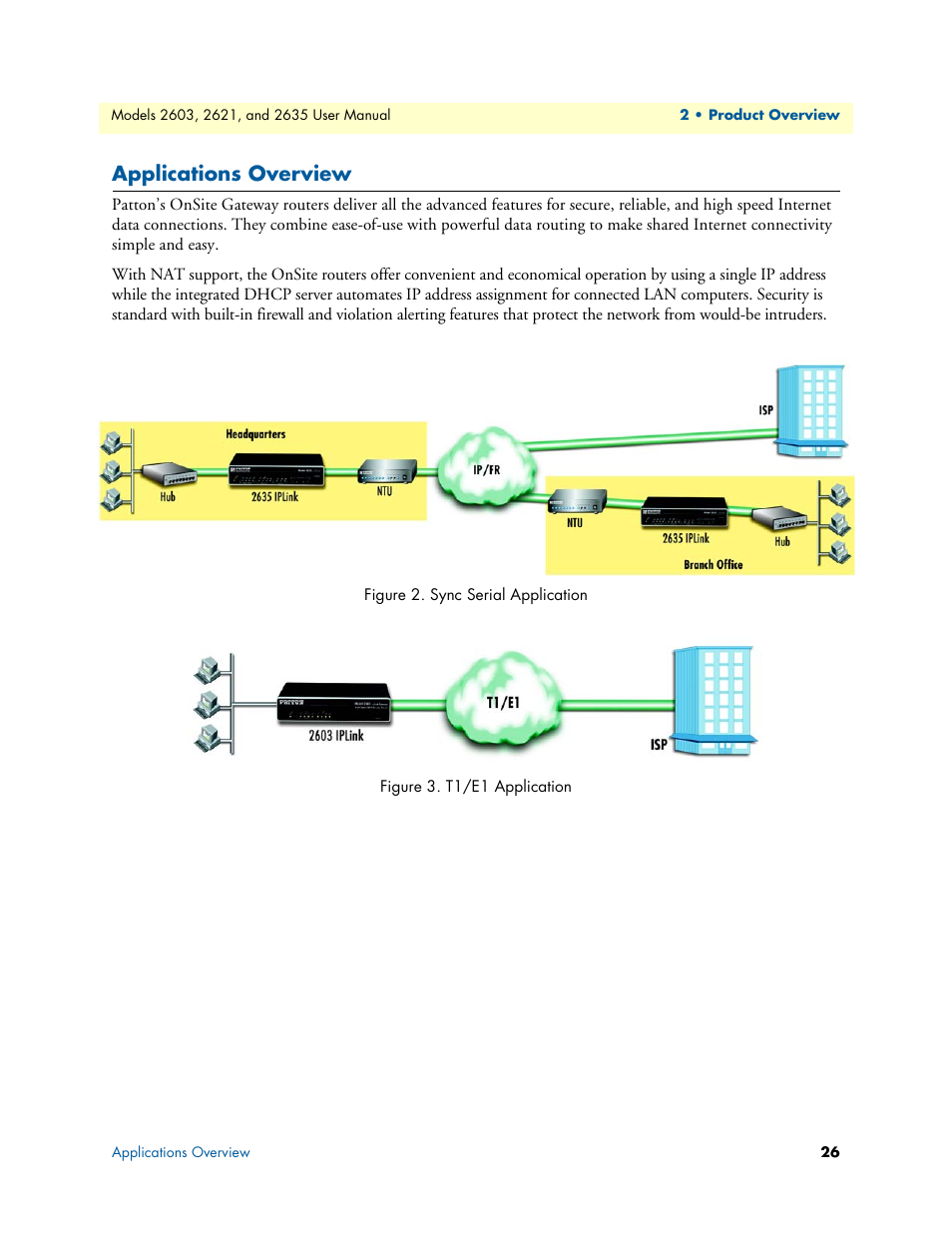 Applications overview, Sync serial application, T1/e1 application | Patton electronic ONSITE SERIES 2635 User Manual | Page 26 / 133